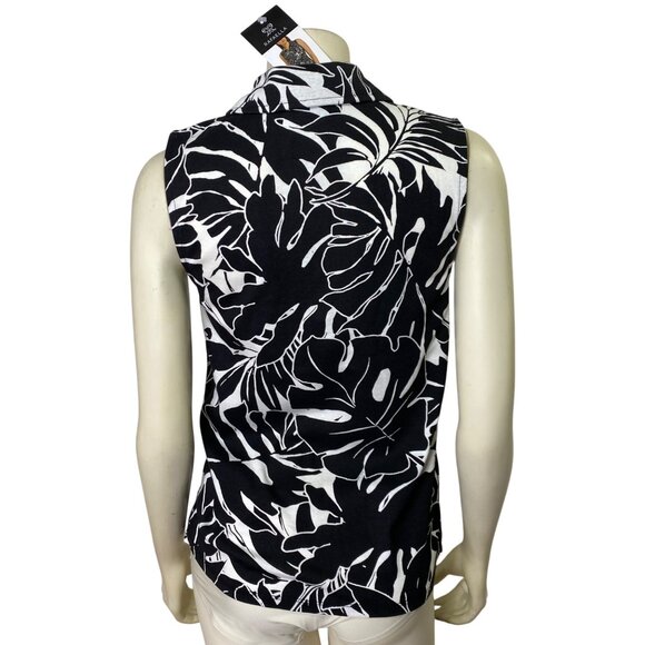 Rafaella $49 Sleeveless Black & White Leaf Print Collared Polo Shirt XL NWT‎ - Picture 10 of 12